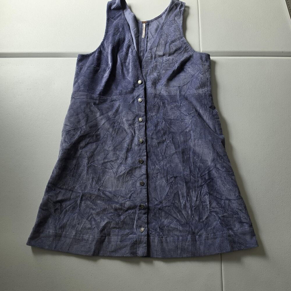 Free People Dress Womens M Blue Corduroy Button Front Tank Mini Overall Boho